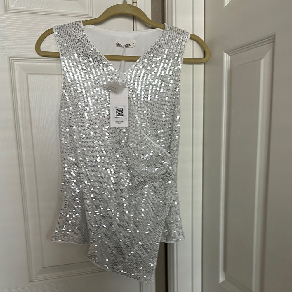Sequin Silver Sleeveless Top